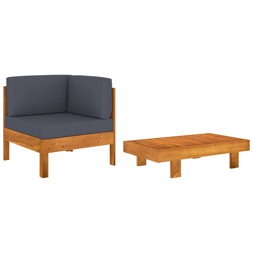 Set canapea de gradina cu masuta, vidaXL, Lemn masiv acacia/Poliester, 63 x 63 x 60 cm, Maro/Gri inchis