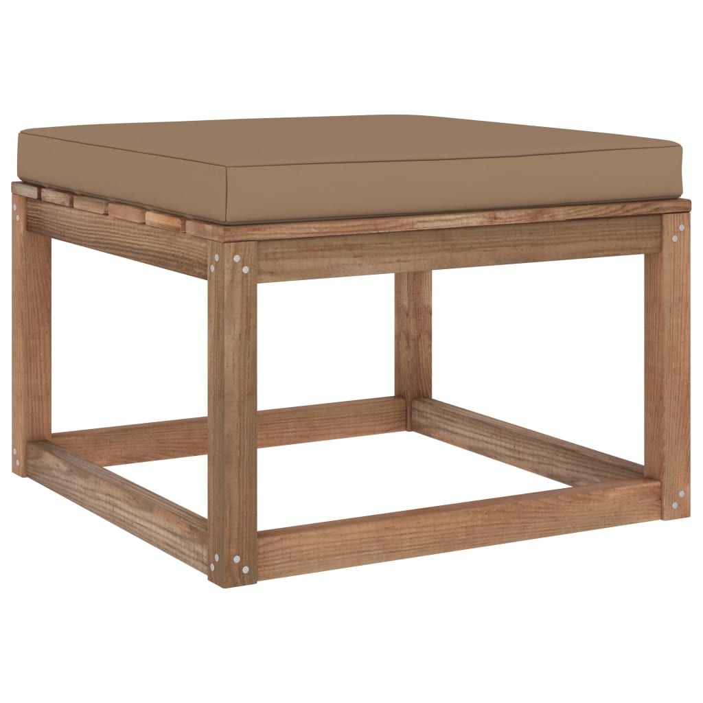 Taburet de gradina, cu perna, vidaXL, Lemn de pin tratat/Poliester, 60 x 60 x 36,5 cm, Maro/Taupe