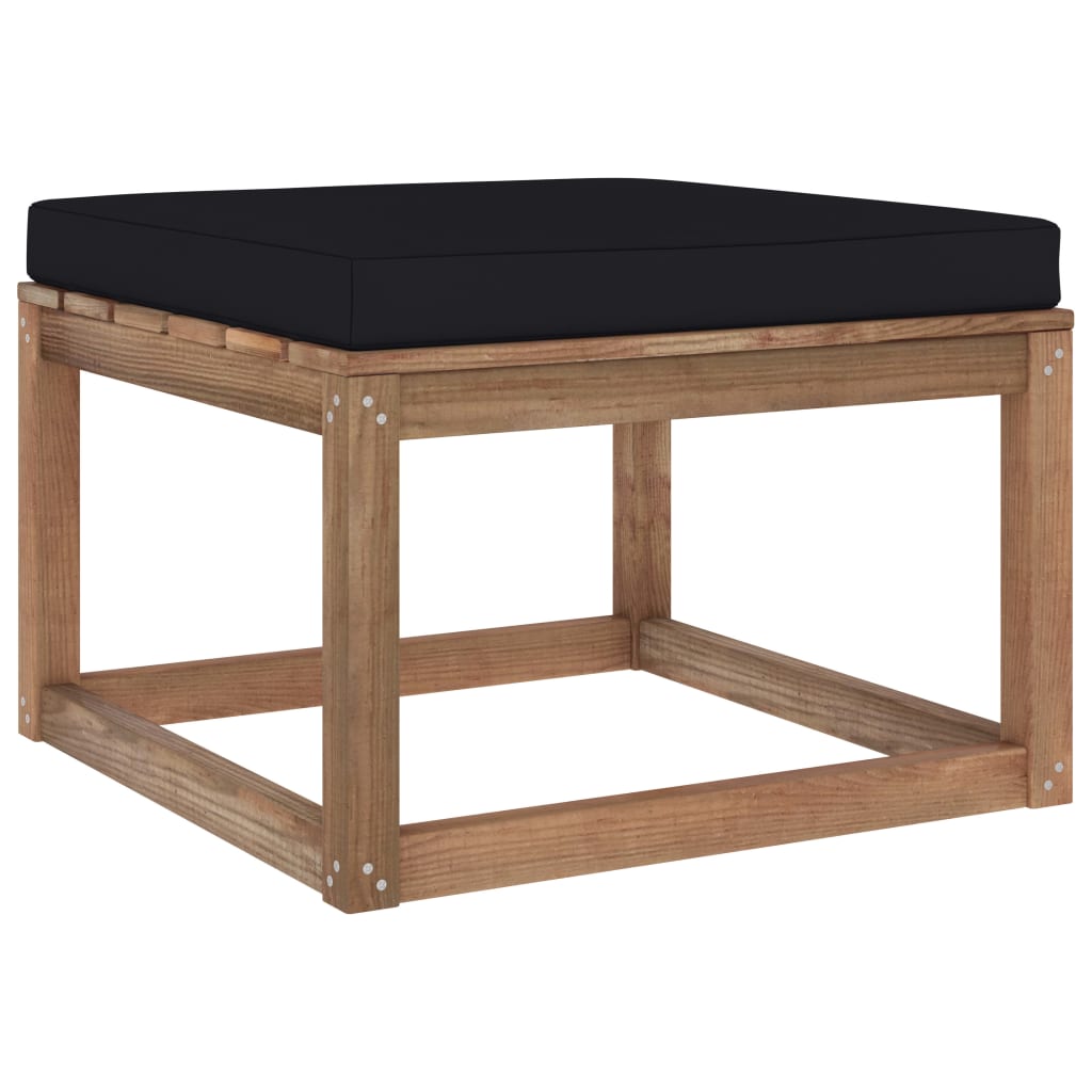 Taburet de gradina, cu perna, vidaXL, Lemn de pin tratat/Poliester, 60 x 60 x 36,5 cm, Maro/Negru