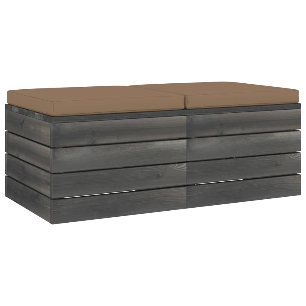 Set de 2 tabureti din paleti de gradina, vidaXL, Lemn masiv de pin, 60 x 60 x 41,5 cm, Gri/Taupe