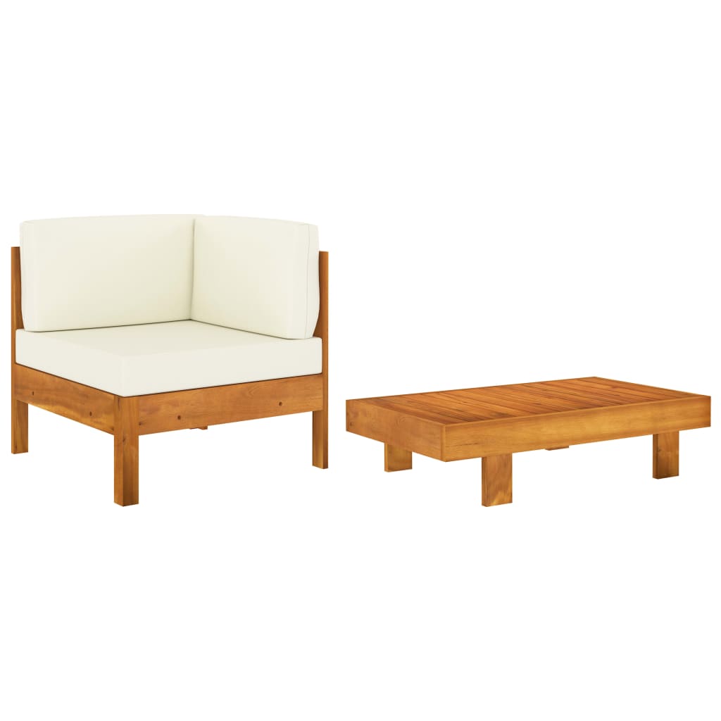 Set canapea de gradina cu masuta, vidaXL, Lemn masiv acacia/Poliester, 63 x 63 x 60 cm, Maro/Crem
