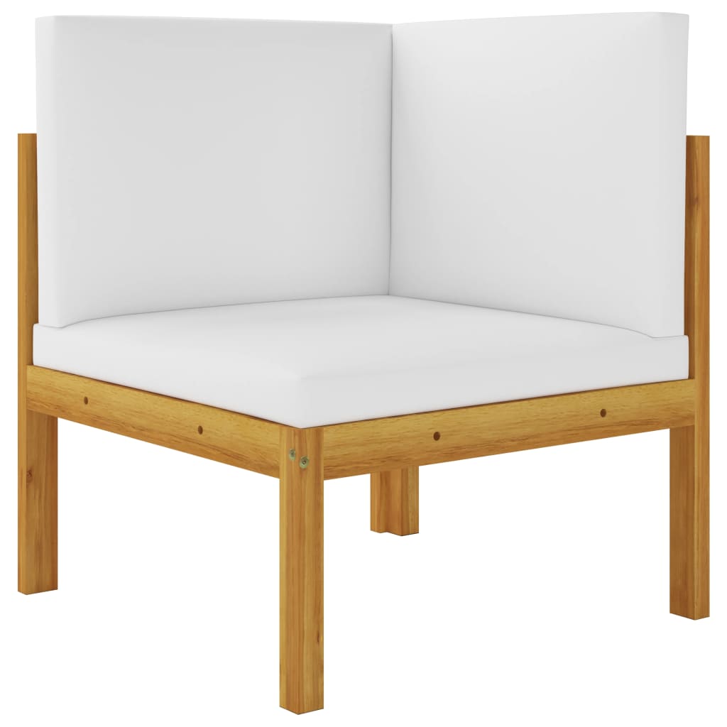 Canapea modulara de colt, vidaXL, Lemn masiv de acacia/Poliester, 65 x 65 x 60 cm, Maro/Crem