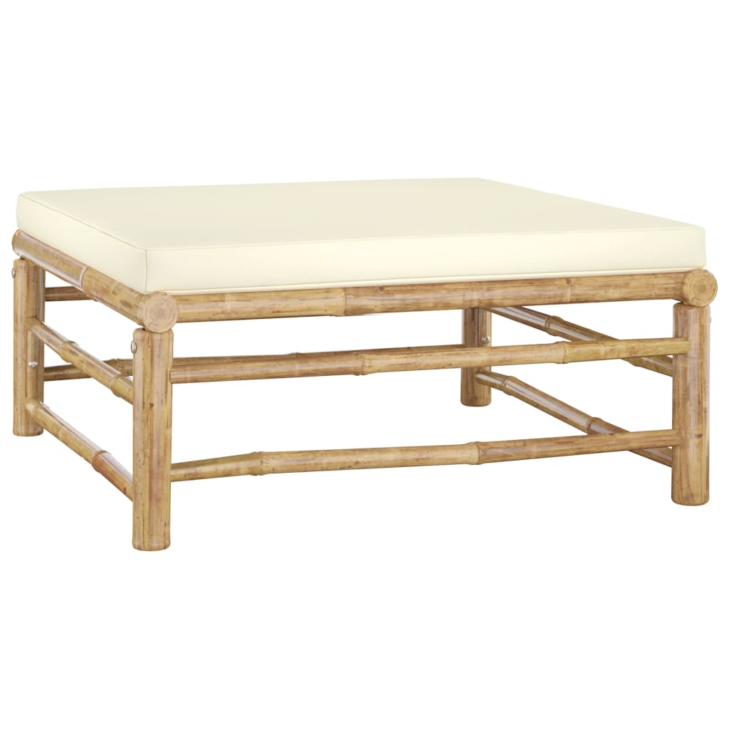 Taburet de gradina cu perna, vidaXL, Bambus-Poliester, 65 x 65 x 30 cm, Maro/Crem
