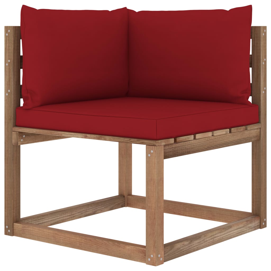 Canapea coltar de gradina, din paleti, vidaXL, Lemn de pin, 64 x 64 x 70 cm, Maro/Grena