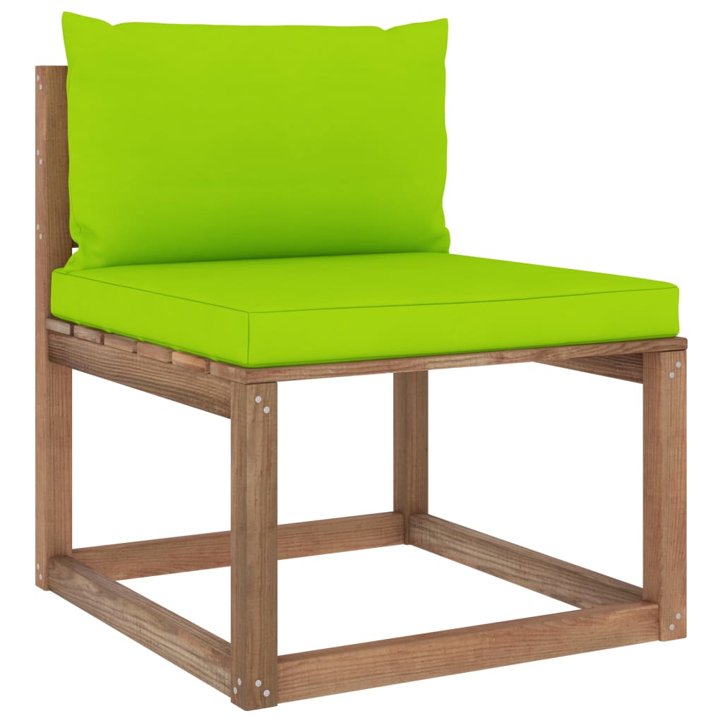 Canapea de mijloc de gradina, din paleti, cu perne, vidaXL, Lemn de pin tratat, 60 x 64 x 70 cm, Maro/Verde aprins