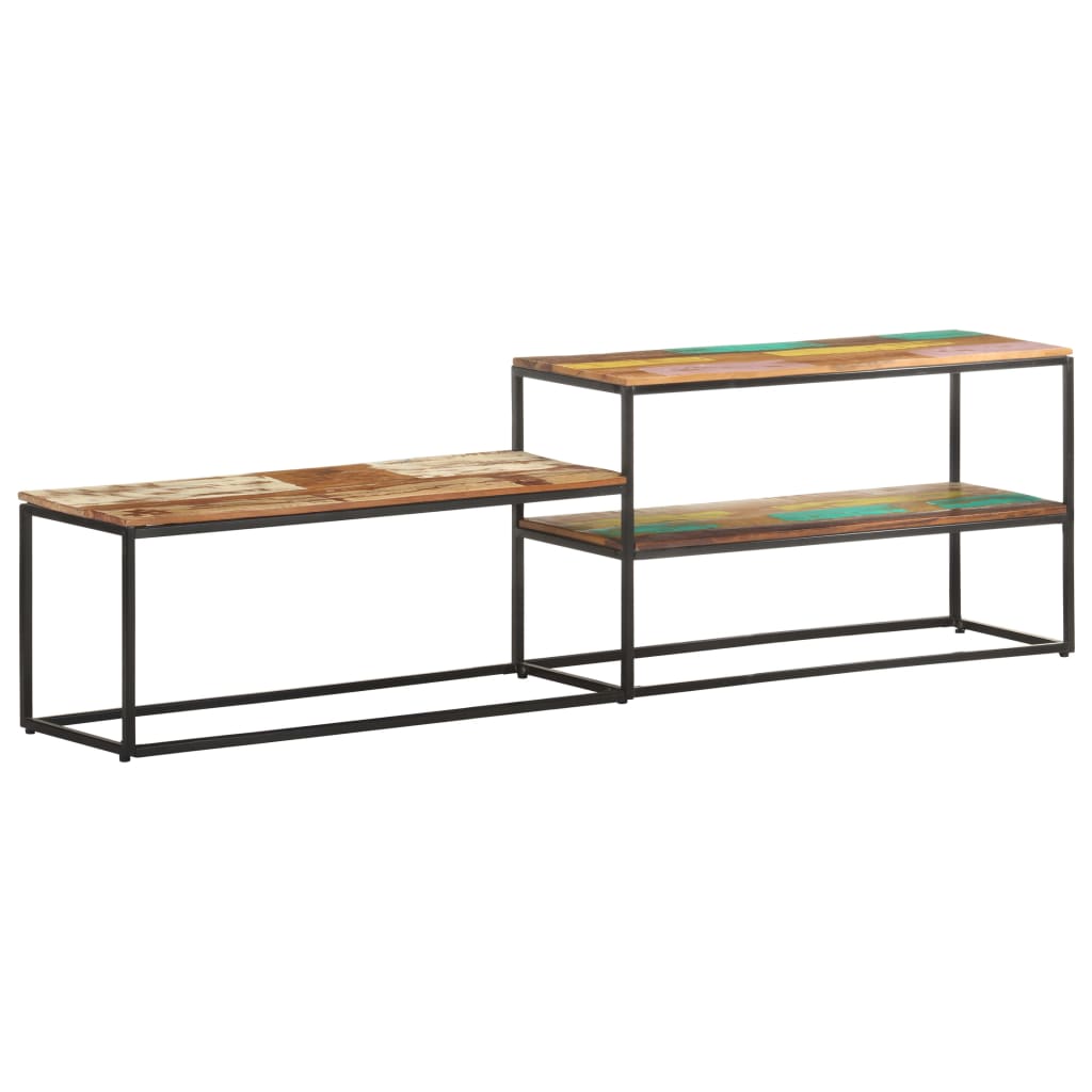 Comoda TV vidaXL, Lemn masiv reciclat/otel, 180 x 30 x 50 cm, Multicolor