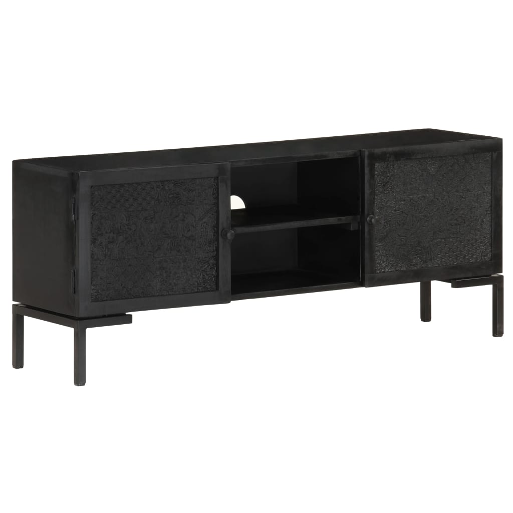Comoda TV vidaXL, Lemn masiv de mango/Otel vopsit electrostatic, 115x30x46 cm, Negru