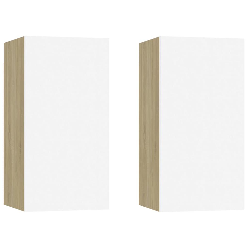 Set de 2 comode TV, vidaXL, PAL, 30,5x30x60 cm, Alb/Maro stejar