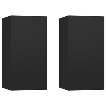 Set de 2 comode TV, vidaXL, PAL, 30,5x30x60 cm, Negru Set de 2 comode TV, vidaXL, PAL, 30,5x30x60 cm, Negru