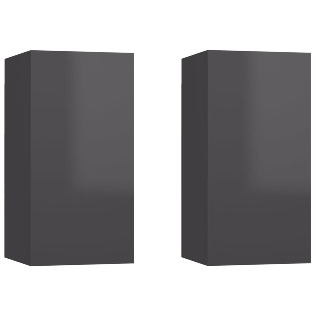 Set de 2 comode TV, vidaXL, PAL, 30,5x30x60 cm, Gri extralucios