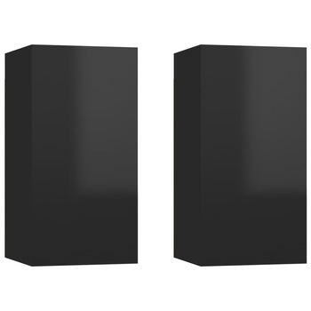 Set de 2 comode TV, vidaXL, PAL, 30,5x30x60 cm, Negru extralucios Set de 2 comode TV, vidaXL, PAL, 30,5x30x60 cm, Negru extralucios