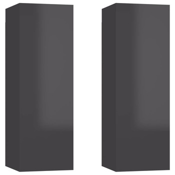 Set de 2 comode TV, vidaXL, PAL, 30,5x30x90 cm, Gri extralucios Set de 2 comode TV, vidaXL, PAL, 30,5x30x90 cm, Gri extralucios