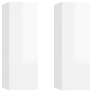 Set de 2 comode TV, vidaXL, PAL, 30,5x30x90 cm, Alb extralucios Set de 2 comode TV, vidaXL, PAL, 30,5x30x90 cm, Alb extralucios