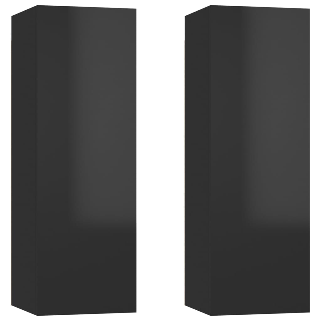 Set de 2 comode TV, vidaXL, PAL, 30,5x30x90 cm, Negru extralucios