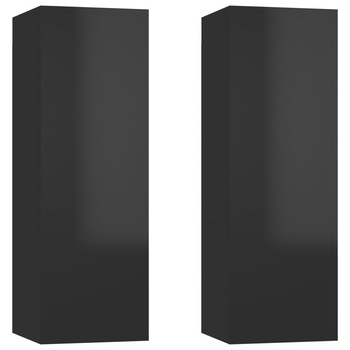 Set de 2 comode TV, vidaXL, PAL, 30,5x30x90 cm, Negru extralucios Set de 2 comode TV, vidaXL, PAL, 30,5x30x90 cm, Negru extralucios