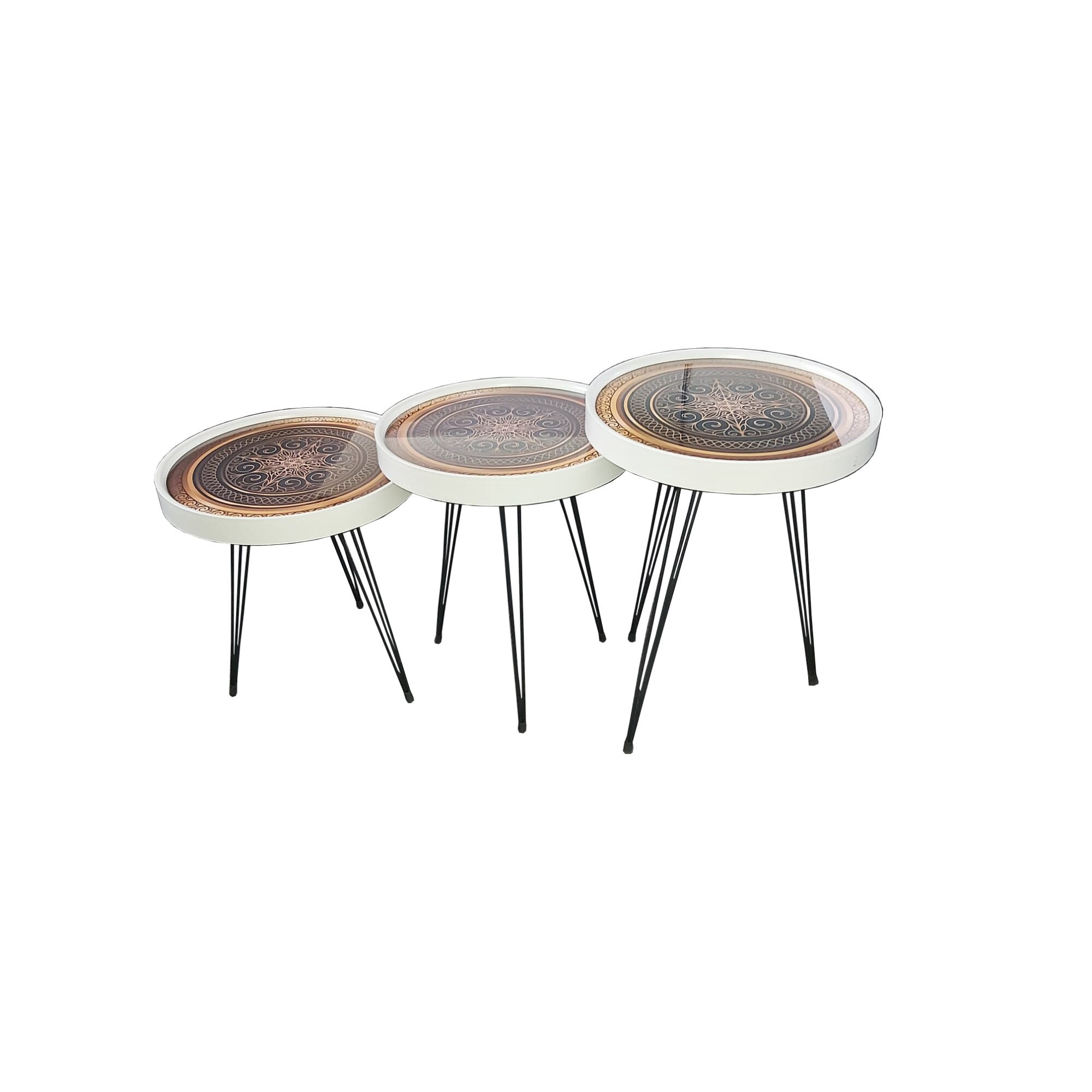 Set 3 masute cafea Cosmos Design Studio Casa, picioare din fier, 53x47x42 x 39 cm, Multicolor