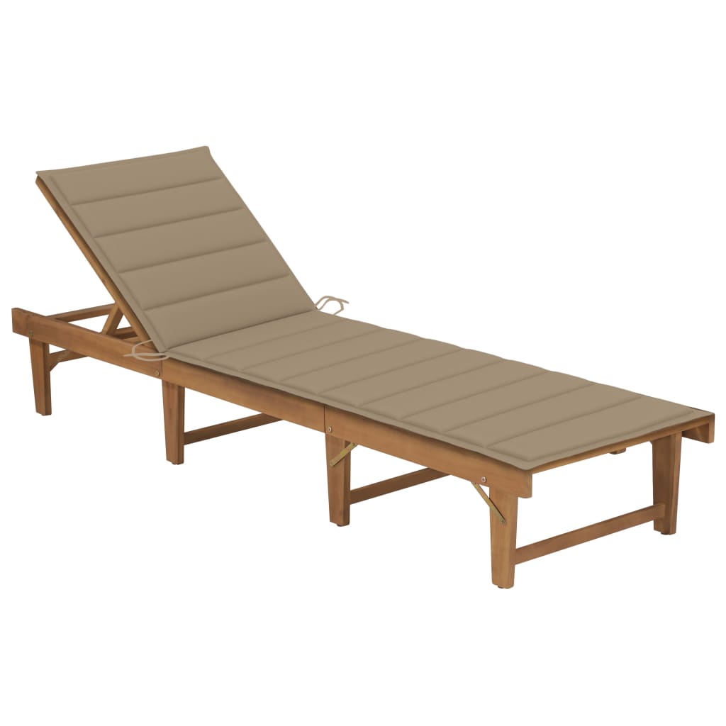 Sezlong pliabil de gradina cu perna vidaXL, Lemn de acacia, 200 x 61 x 86 cm, Maro/Bej
