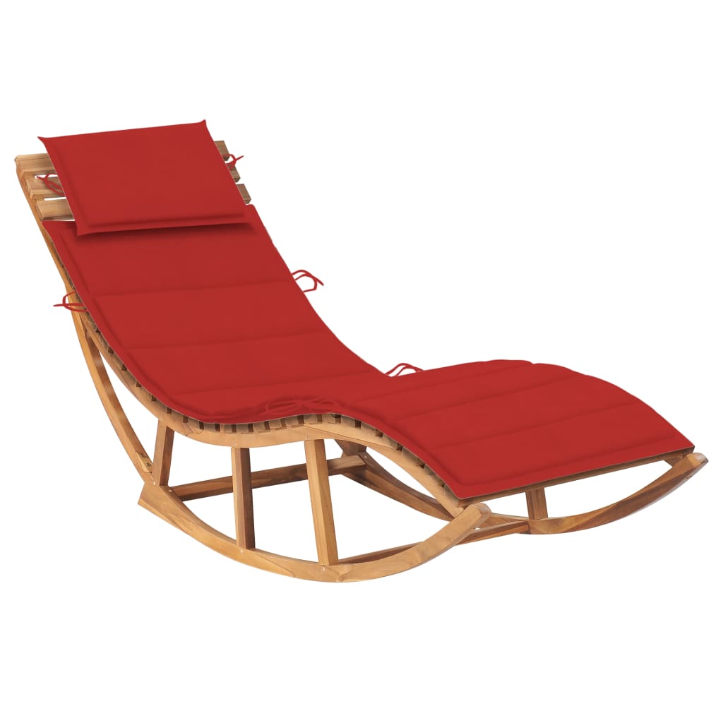 Sezlong balansoar de gradina cu perna vidaXL, Lemn de tec, 60 x 180 x 73 cm, Rosu