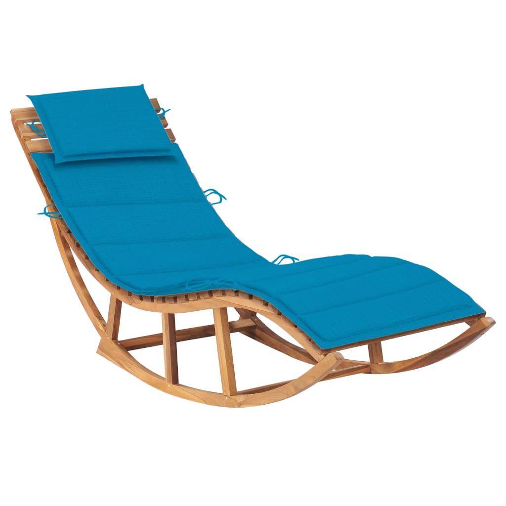 Sezlong balansoar de gradina cu perna vidaXL, Lemn de tec, 60 x 180 x 73 cm, Albastru