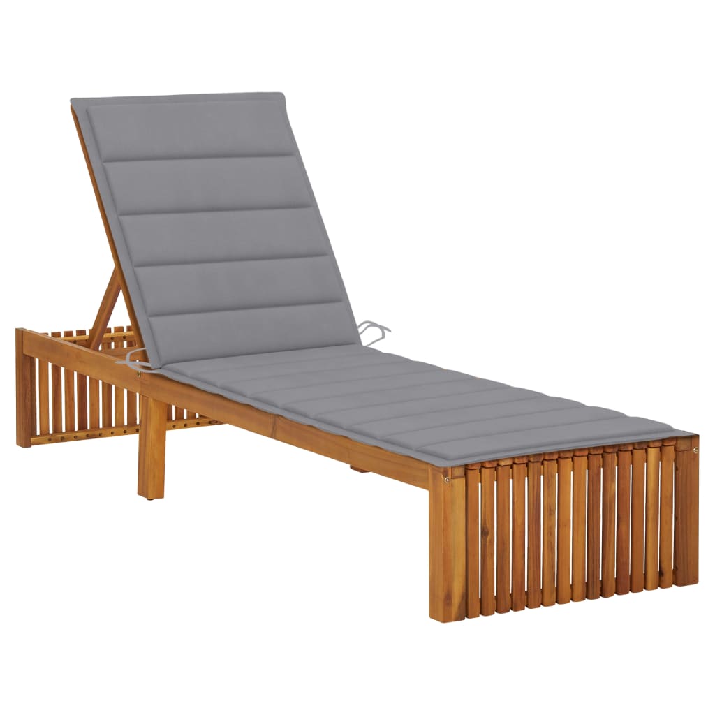 Sezlong de gradina cu spatar reglabil cu perna vidaXL, Lemn de acacia, 200 x 60 x 90 cm, Maro/Gri