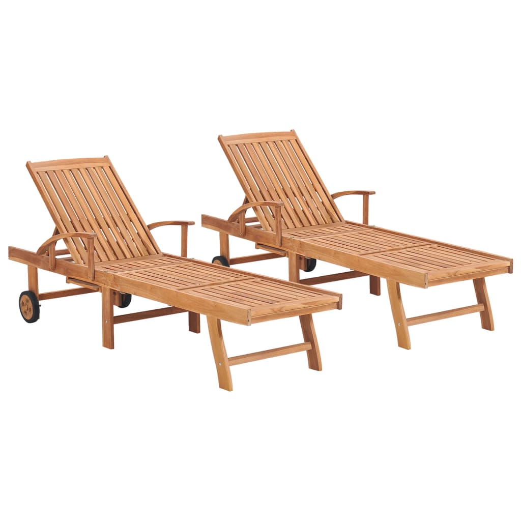 Set de 2 sezlonguri de exterior cu roti vidaXL, Lemn, 195 x 59.5 x 35 cm, Maro