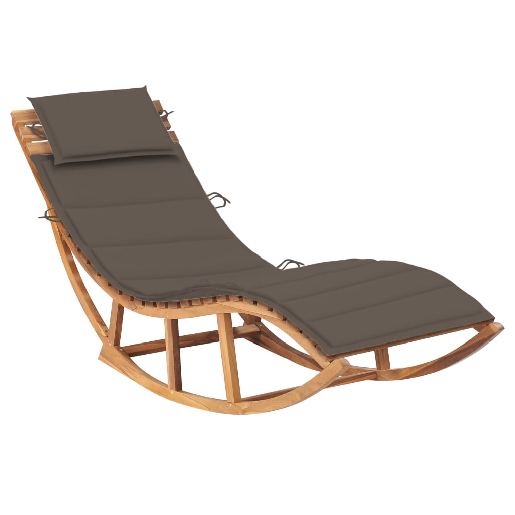 Sezlong balansoar de gradina cu perna vidaXL, Lemn de tec, 60 x 180 x 73 cm, Maro/Gri taupe