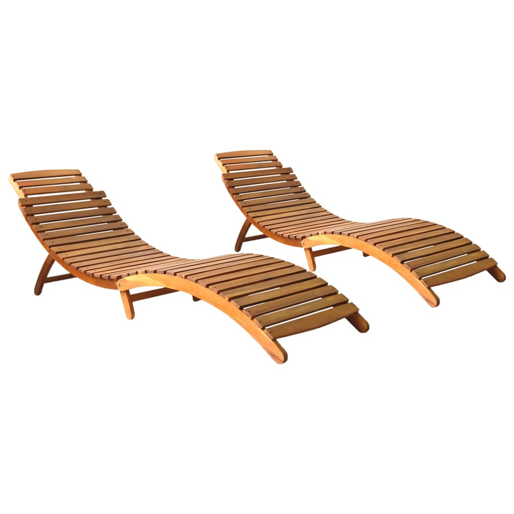 Set de 2 sezlonguri de exterior pliabile vidaXL, Lemn de acacia, 184 x 55 x 64 cm, Maro
