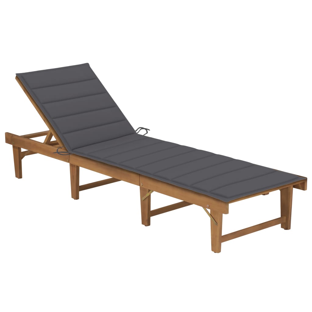 Sezlong pliabil de exterior cu perna vidaXL, Lemn de acacia, 200 x 61 x 86 cm, Maro/Gri antracit
