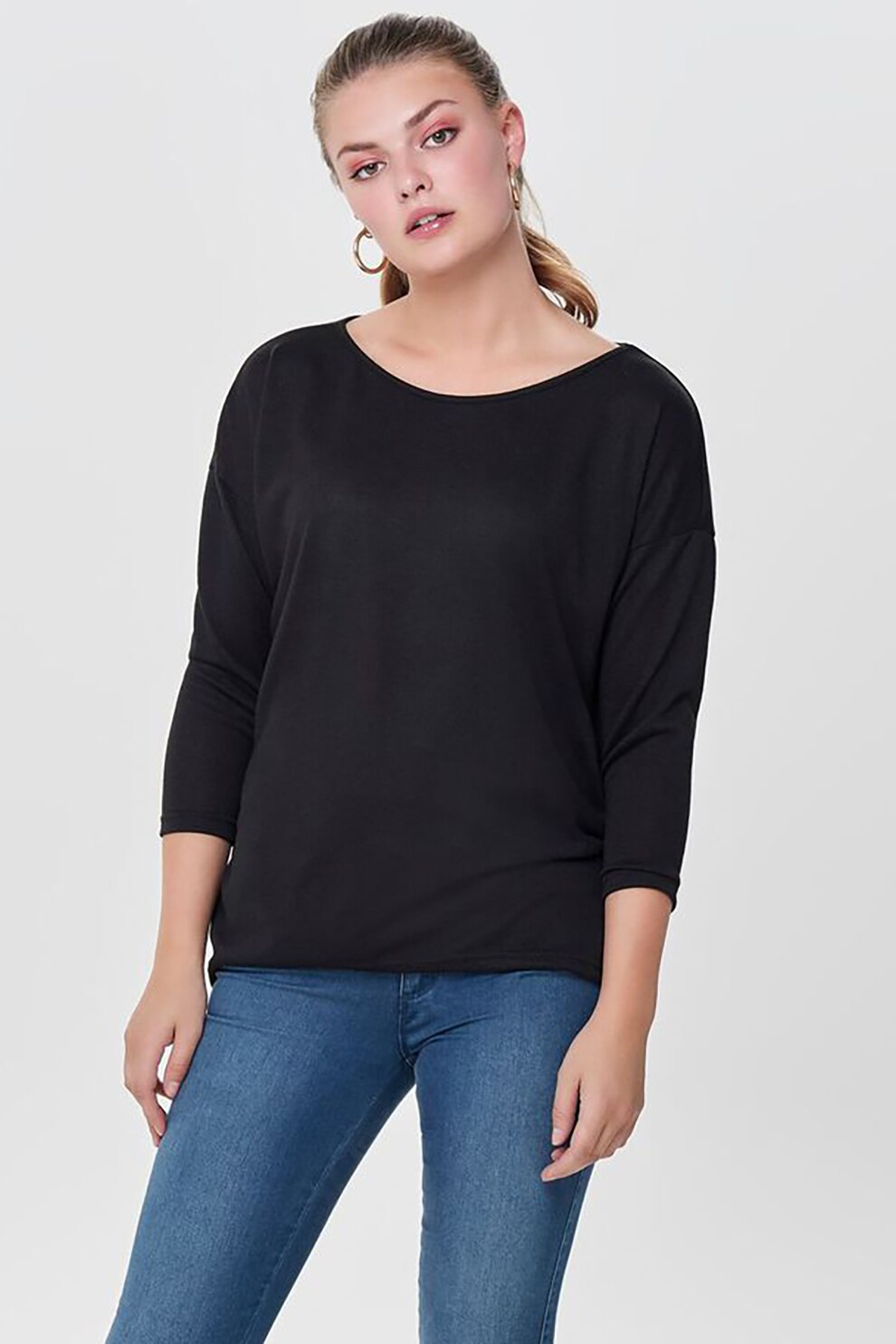 Only, Bluza lejera cu decolteu rotund Elcos, Negru, XS