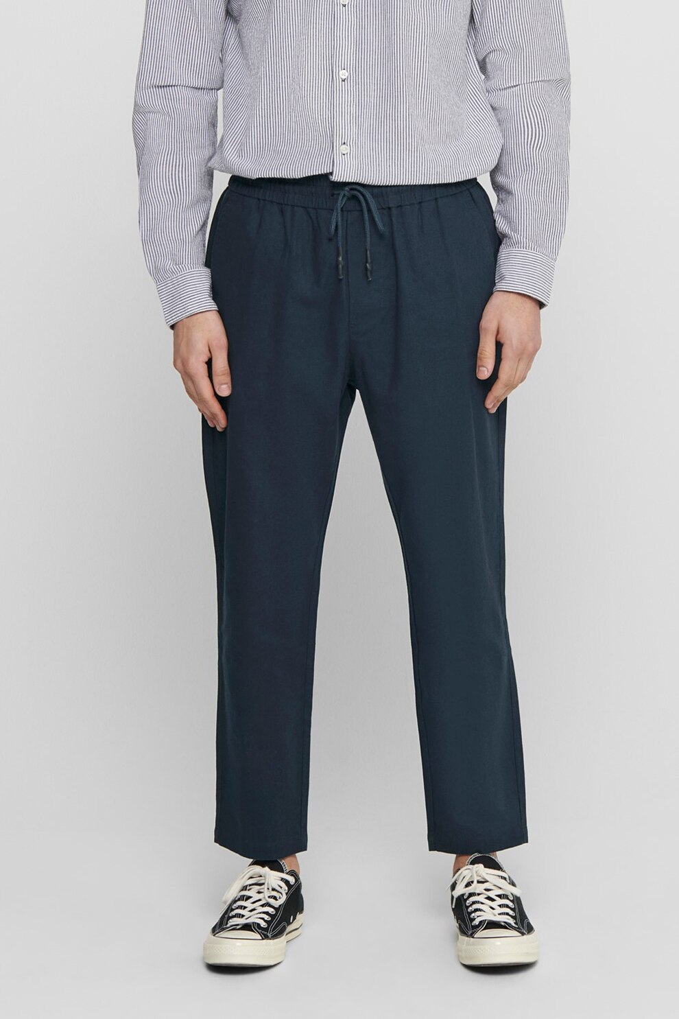Only & Sons, Pantaloni din amestec de in cu snur, Bleumarin