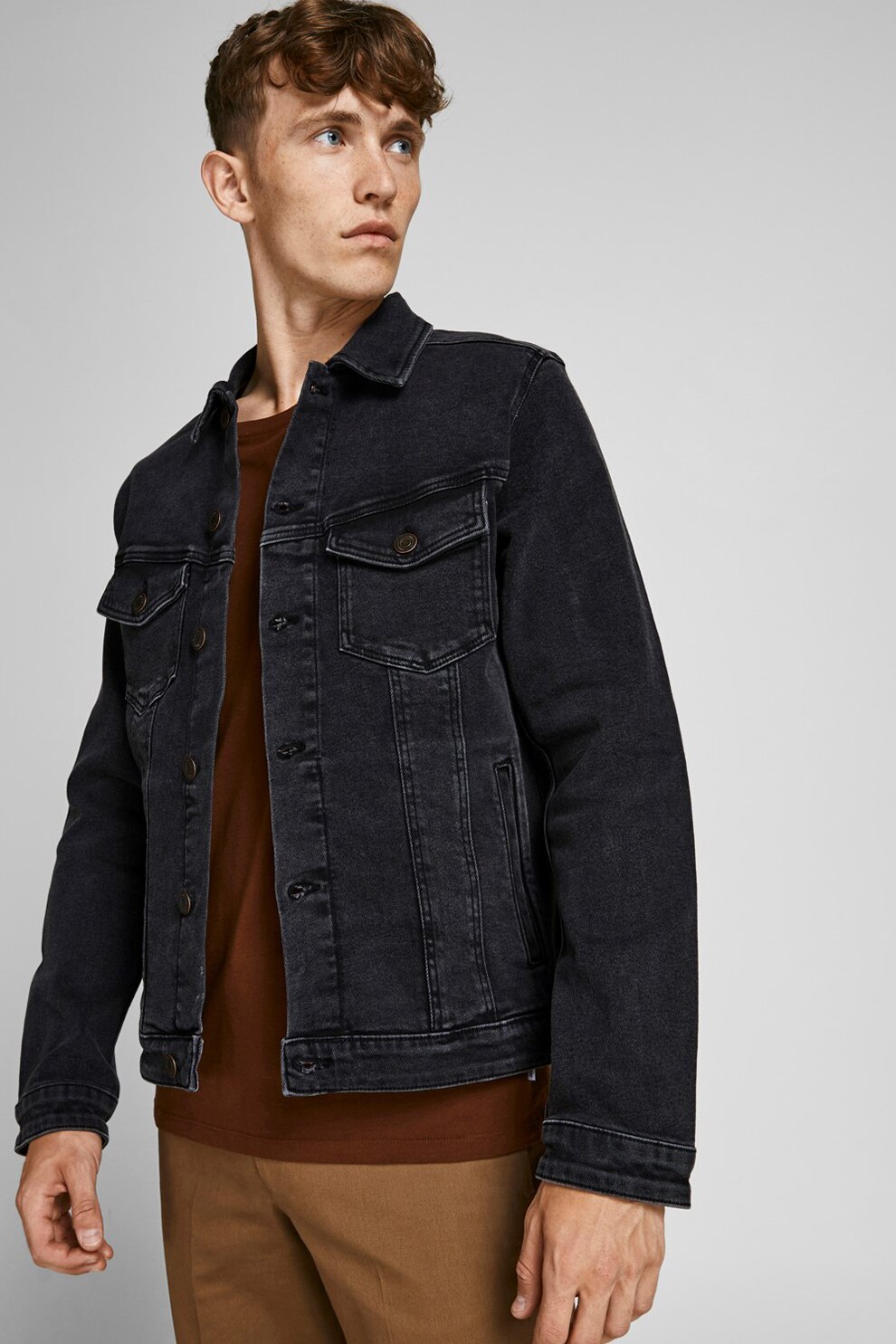 Jack&Jones, Jacheta de denim cu buzunare cu clapa Alvin, Negru