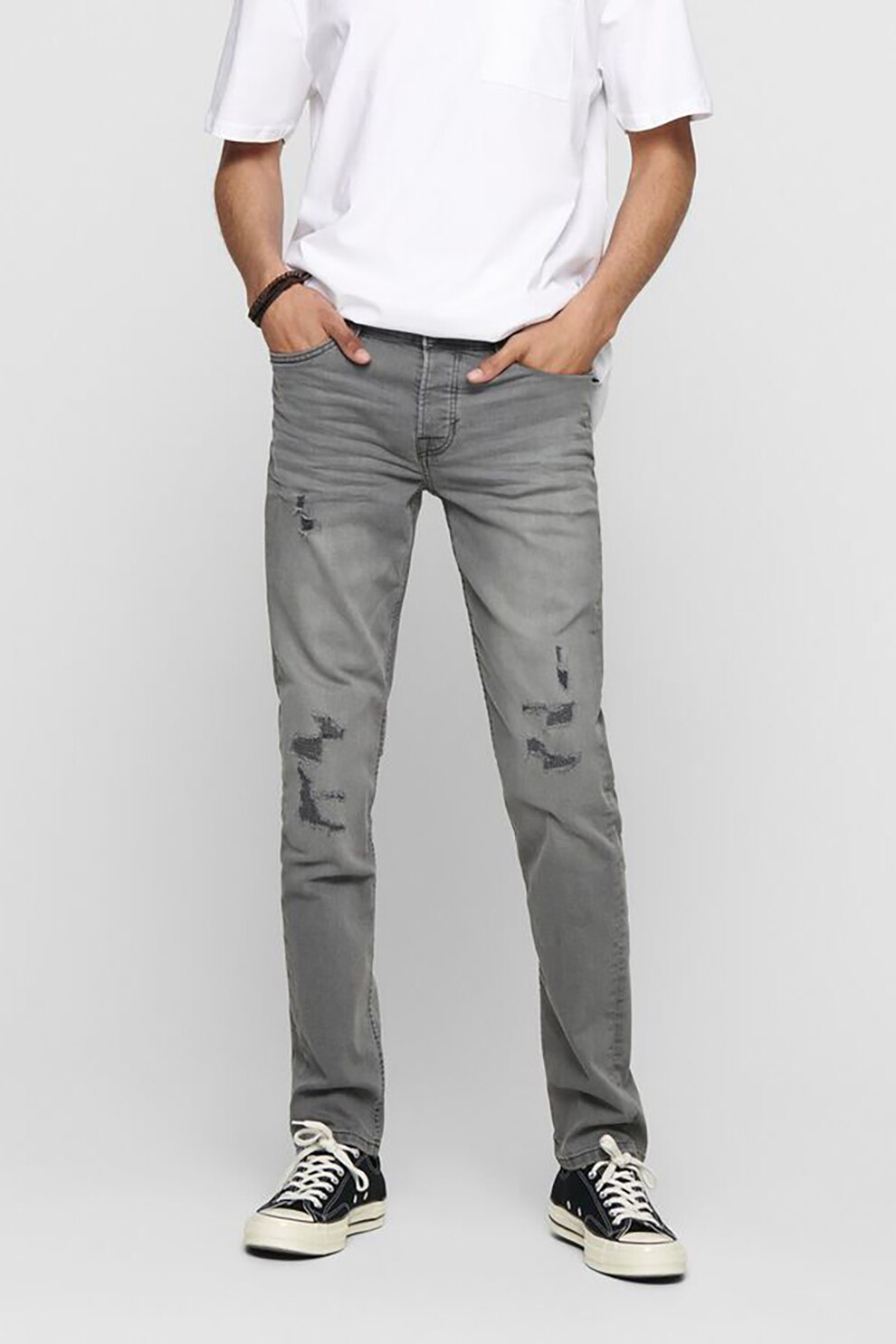 Only & Sons, Blugi drepti cu rupturi decorative, Gri, W31-L30