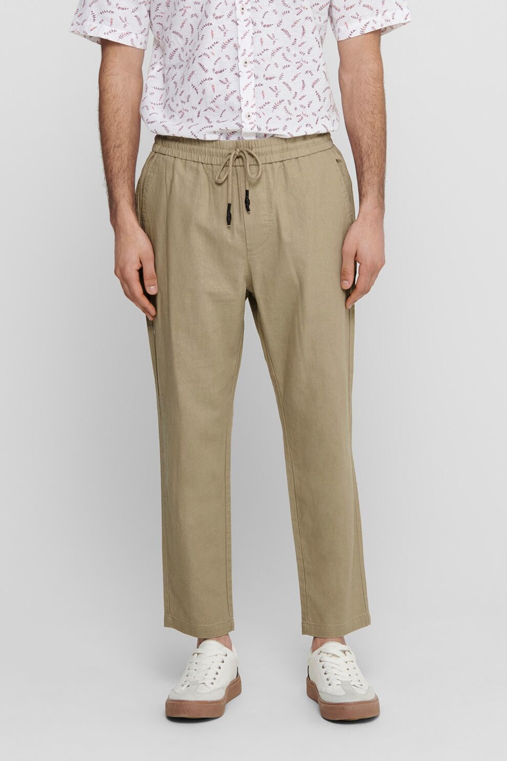 Only & Sons, Pantaloni din amestec de in cu snur, Kaki