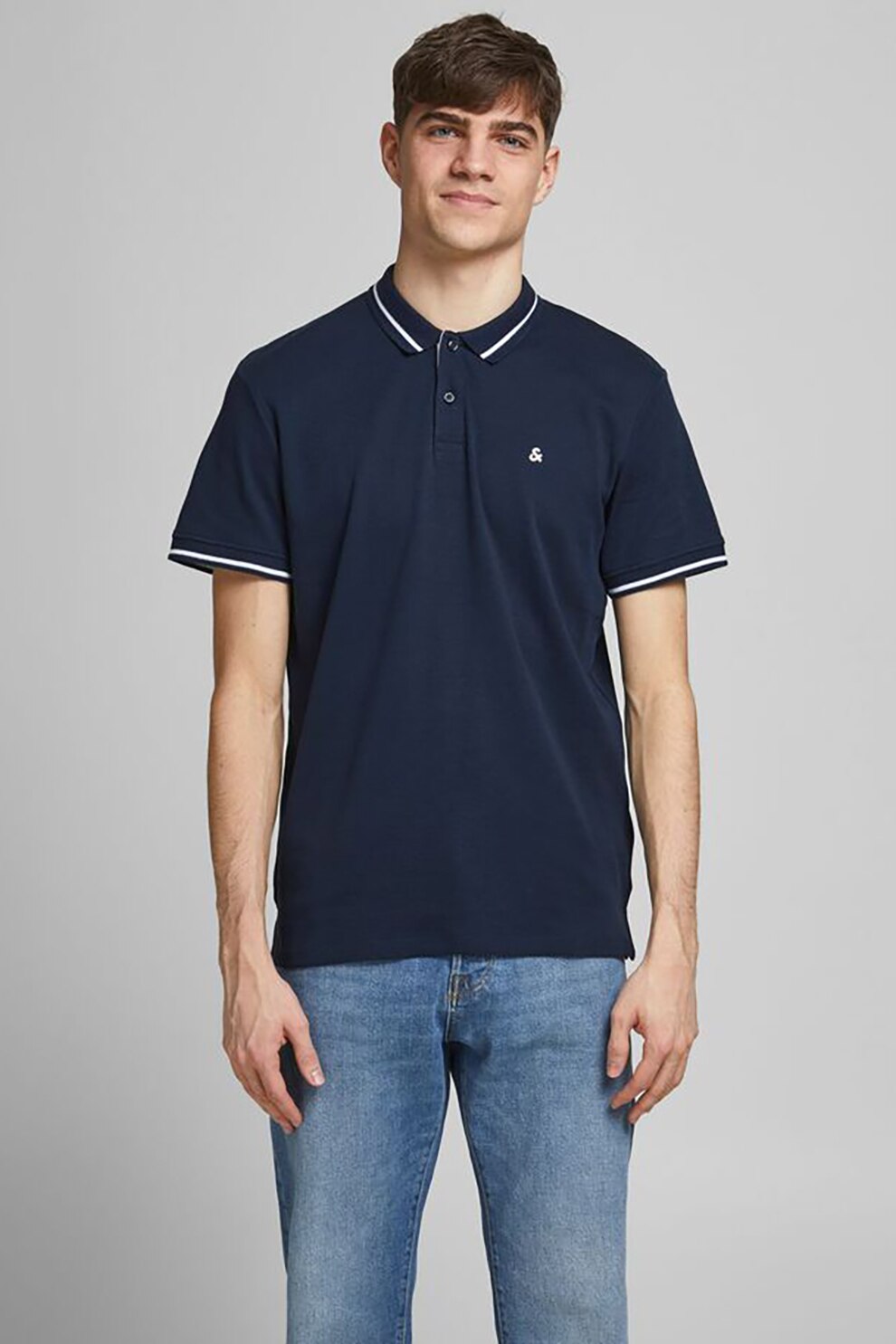 Jack&Jones, Tricou polo de bumbac, Bleumarin/Alb