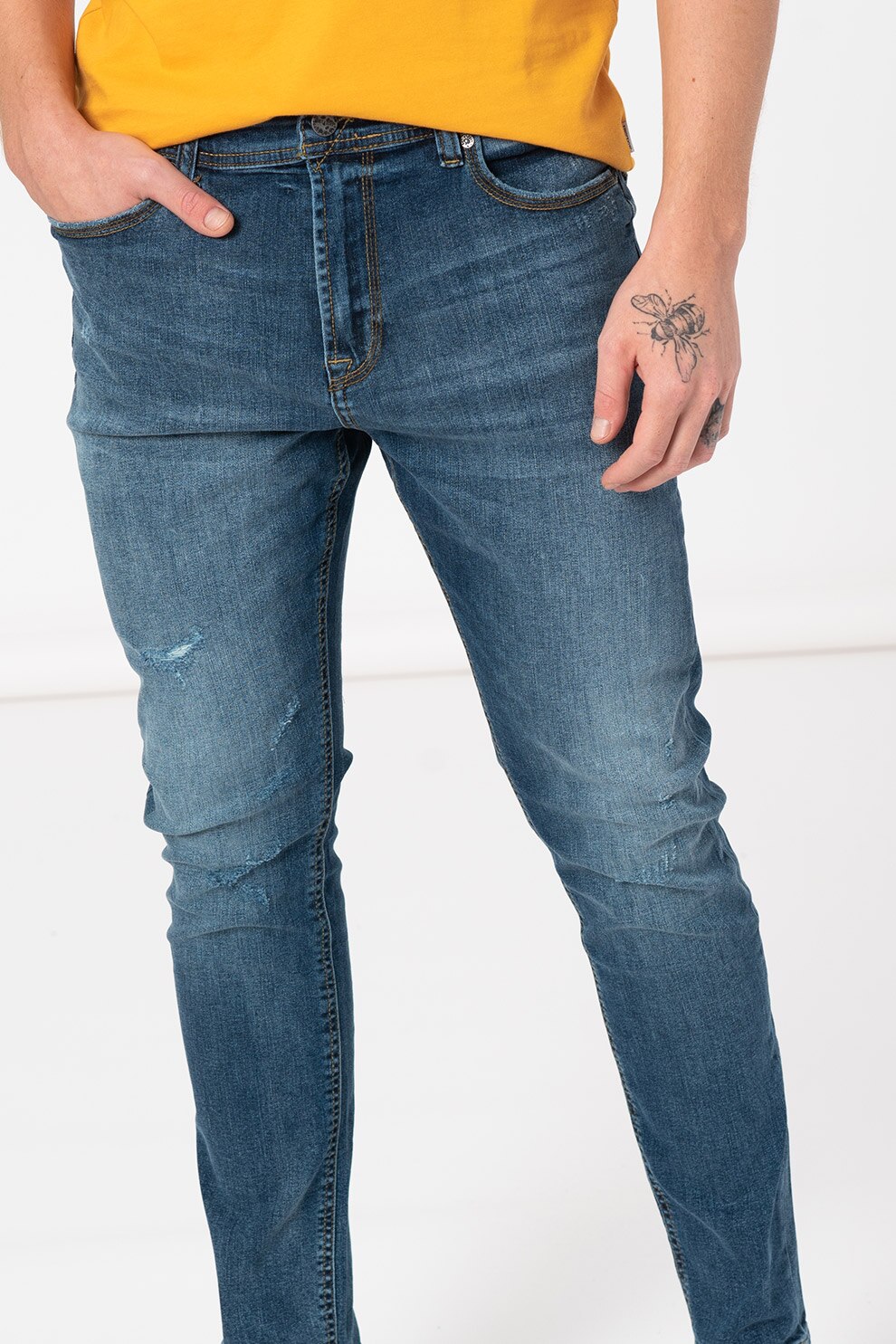 Only & Sons, Blugi conici cu aspect deteriorat Draper, Albastru