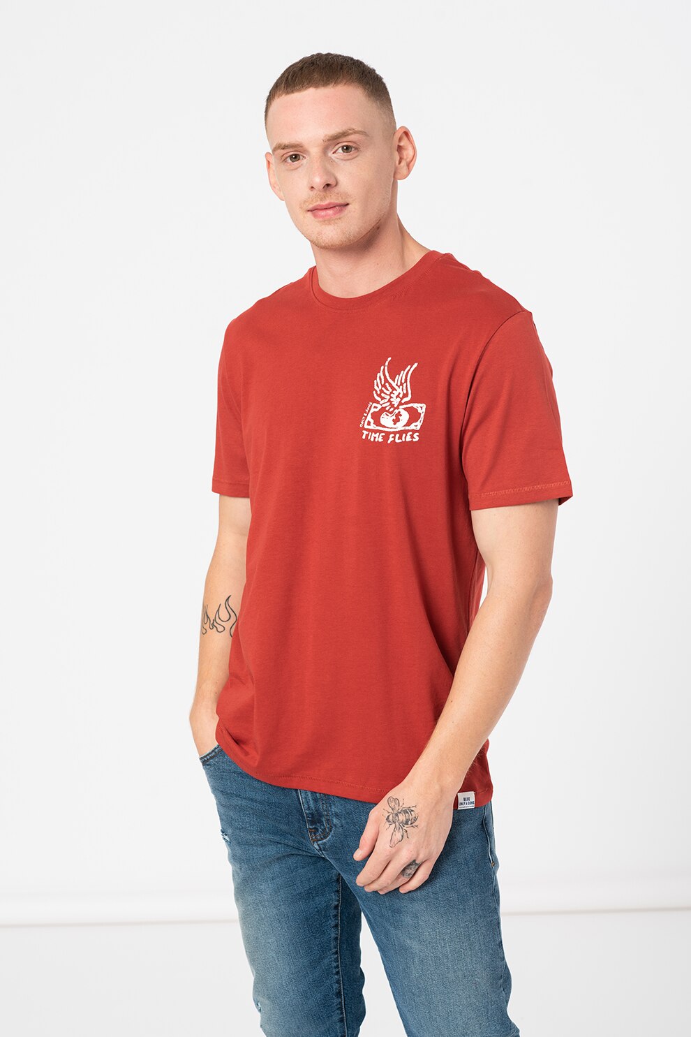 Only & Sons, Tricou regular fit cu imprimeu Said, Rosu caramiziu