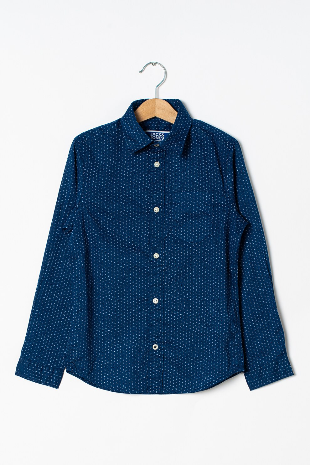 Jack&Jones, Camasa de bumbac cu imprimeu si buzunar pe piept, albastru inchis/alb