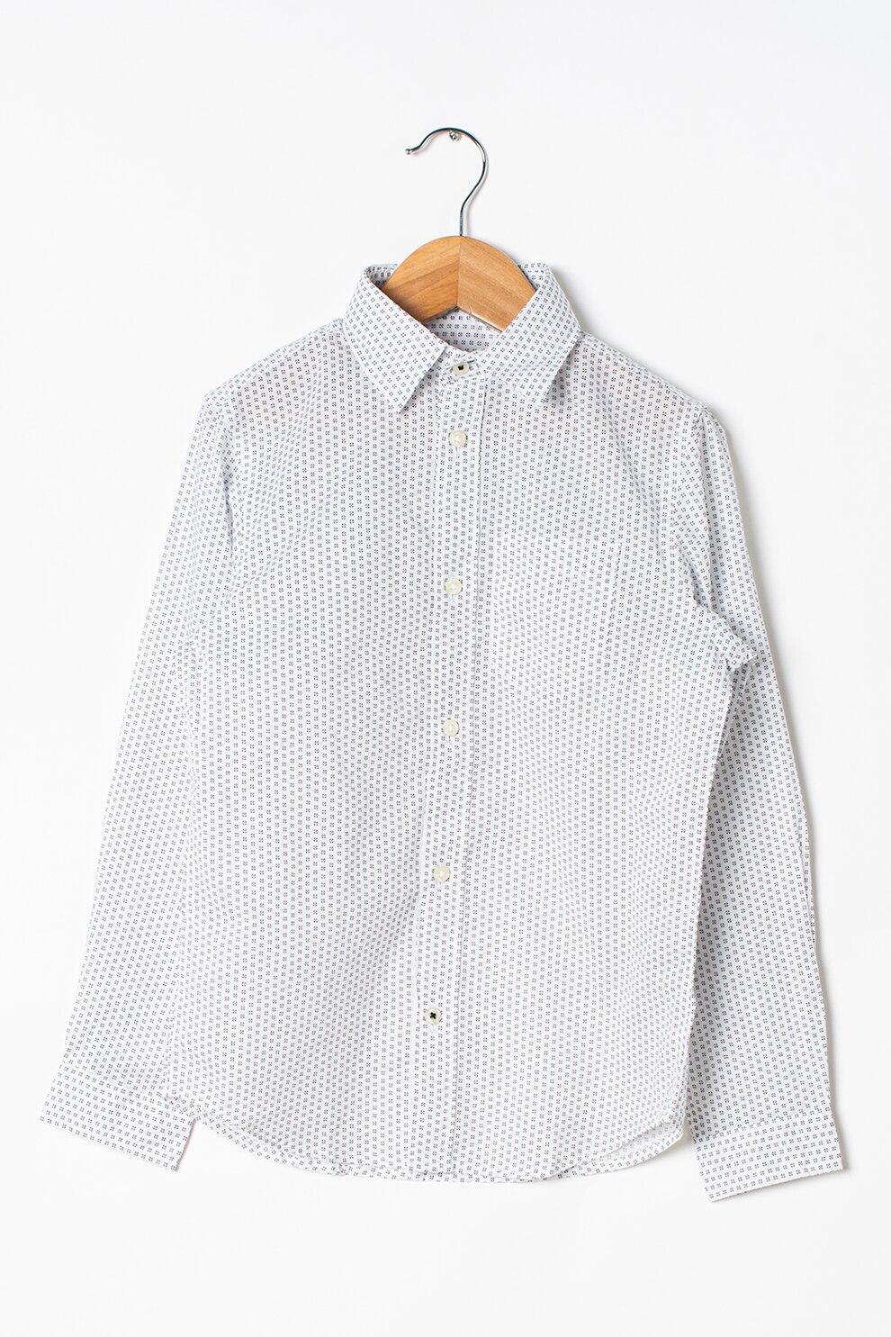 Jack&Jones, Camasa de bumbac cu imprimeu si buzunar pe piept, Alb/Bleumarin inchis/Rosu inchis