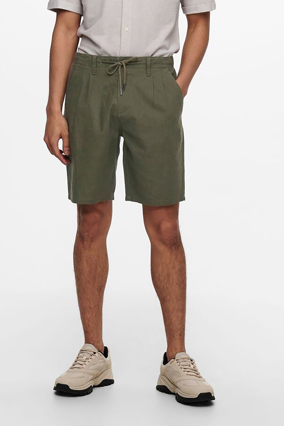 Only & Sons, Bermude chino din amestec de in, Verde oliv, M