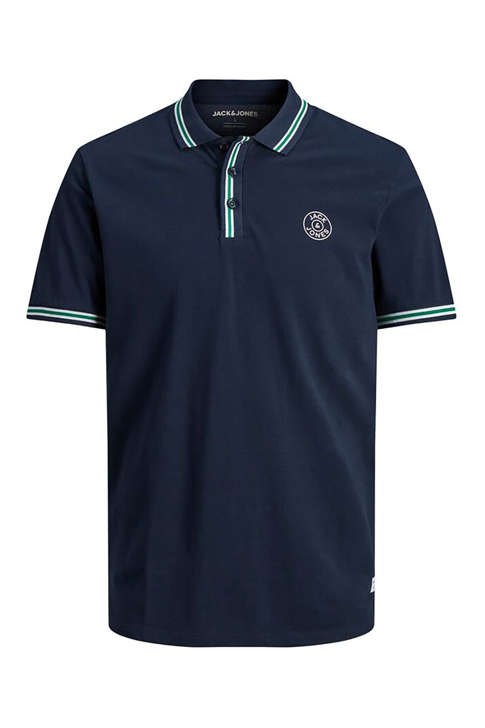 Jack&Jones, Tricou polo de pique cu margini contrastante, Bleumarin/Alb/Verde