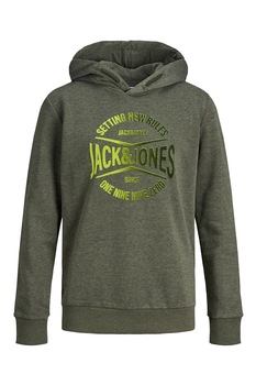 Jack&Jones, Hanorac de bumbac cu logo, Verde militar