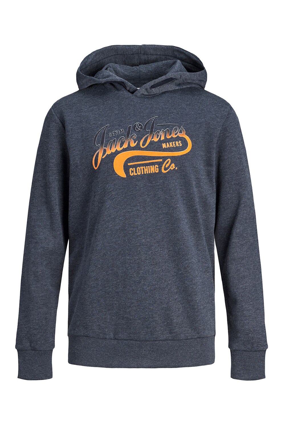 Jack&Jones, Hanorac de bumbac cu logo, Albastru melange inchis/Oranj