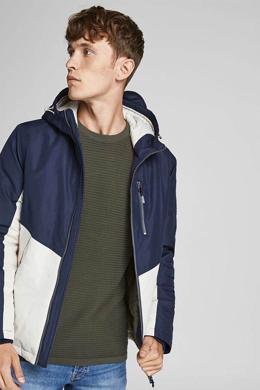 Jack&Jones, Pulover cu decolteu la baza gatului si aspect striat, Verde forest