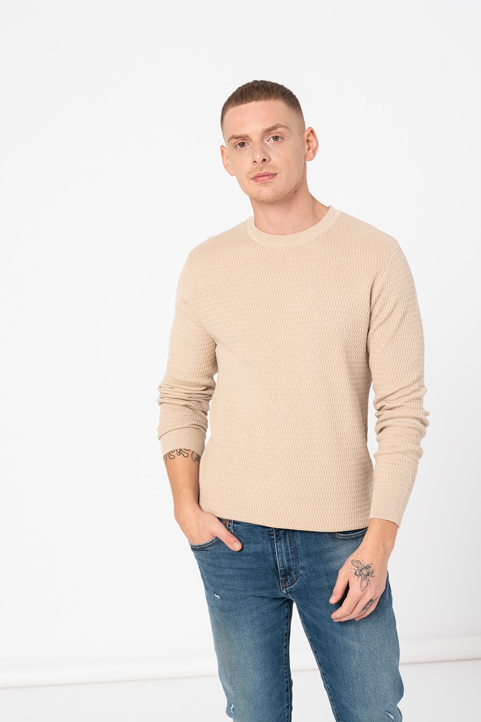 Jack&Jones, Pulover cu decolteu la baza gatului Marlow, Bej