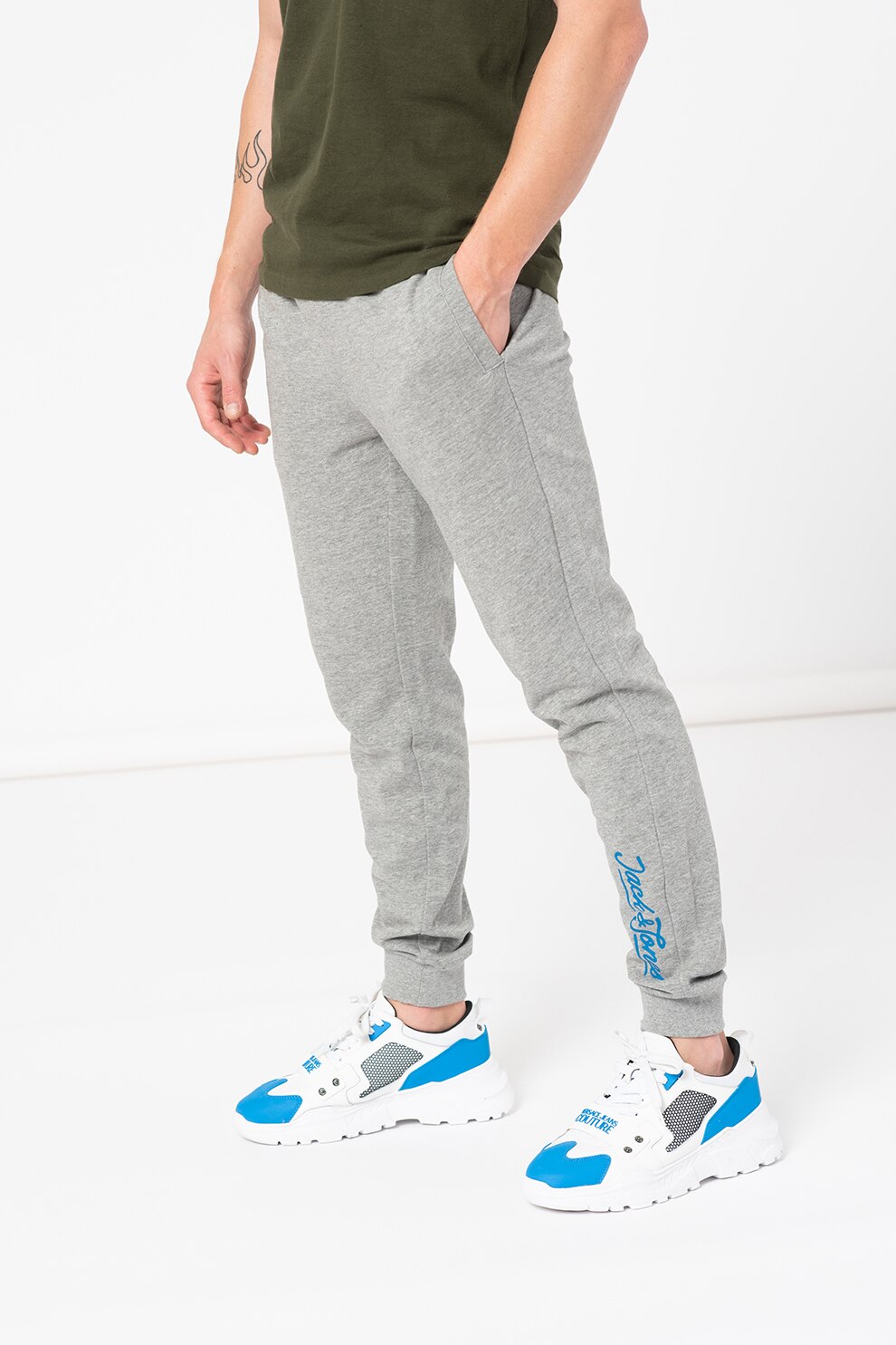 Jack&Jones, Pantaloni sport cu snur Chip, Gri melange
