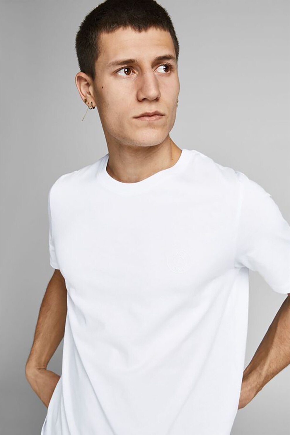 Jack&Jones, Tricou slim fit de bumbac organic, Alb
