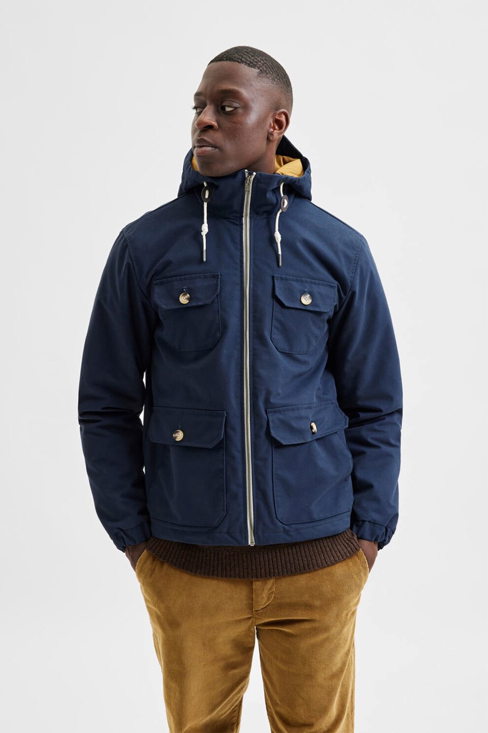Selected Homme, Geaca cu gluga si buzunare, Bleumarin