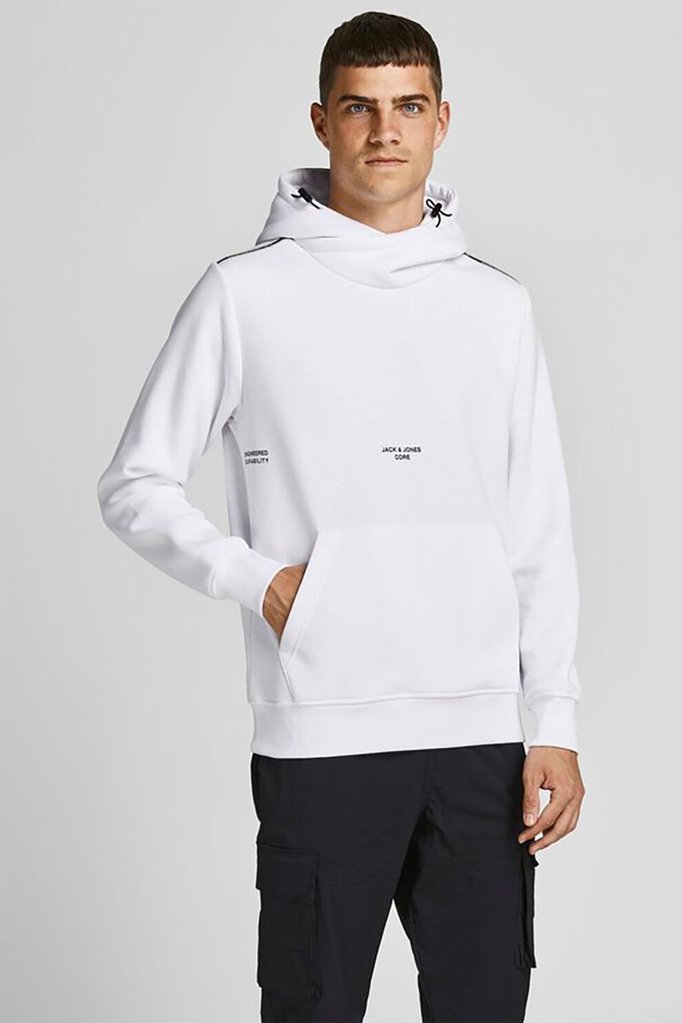 Jack&Jones, Hanorac cu buzunar kangaroo, Alb
