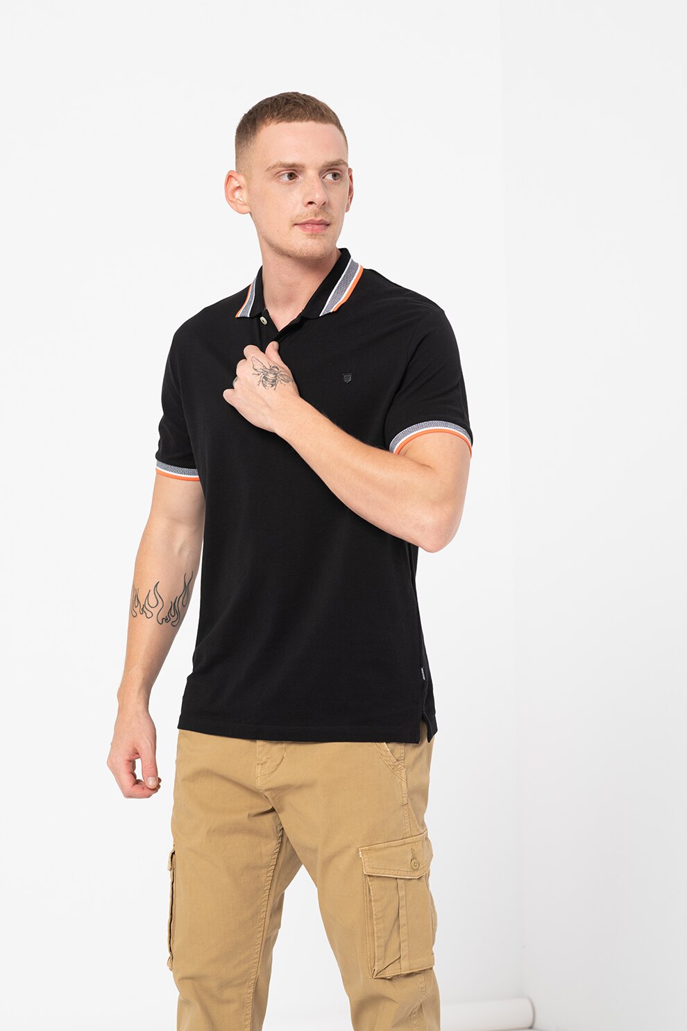 Jack&Jones, Tricou polo cu guler contrastant Neon Polo \, Negru, S