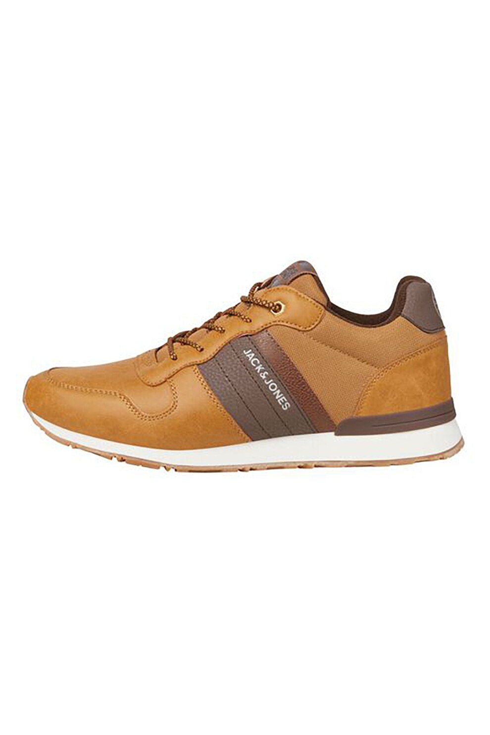 Jack&Jones, Pantofi sport low-top de piele ecologica, Maro carmael/Maro taupe